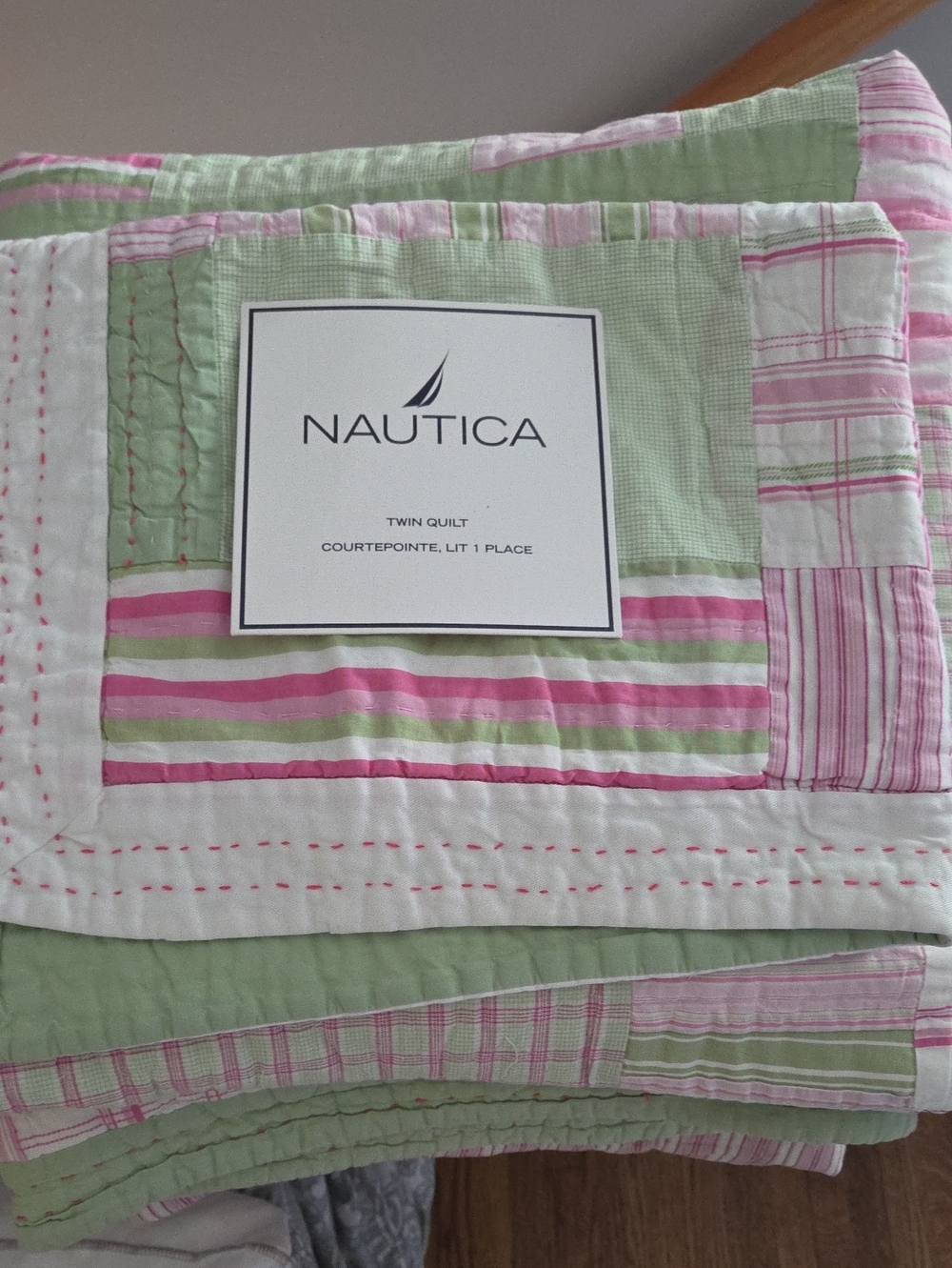 Nautica Patchwork Quilt in Pink and Light Green